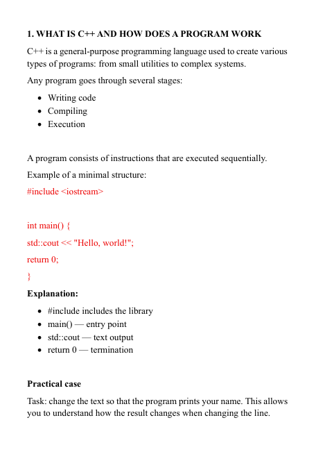 Preview PDF of the C++ course "Free Plan"