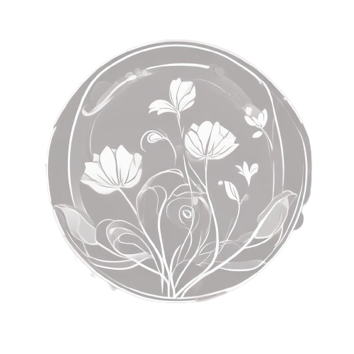Decorative circular icon design with floral patterns on a white background