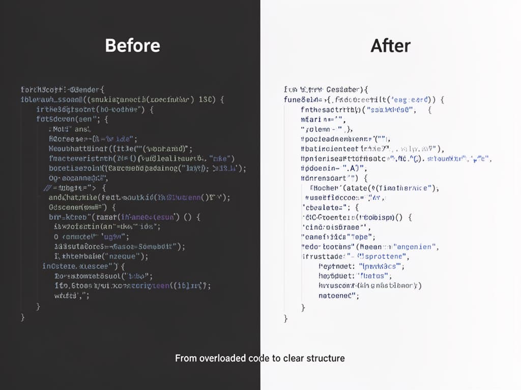 Comparison of overloaded code on the left and clear structure on the right.