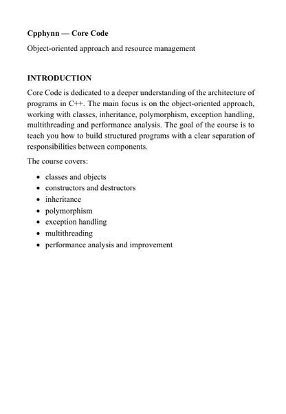 Preview PDF of the C++ course "Core Code"