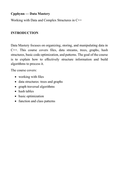 Preview PDF of the C++ course "Data Mastery"