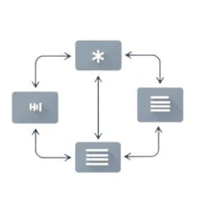 Flowchart icon with various process symbols on a white background