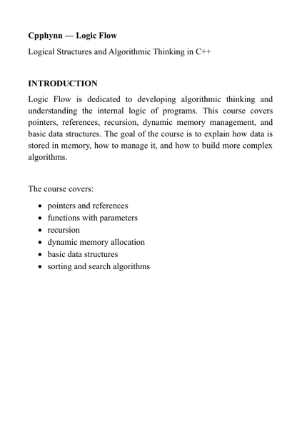 Preview PDF of the C++ course "Logic Flow"
